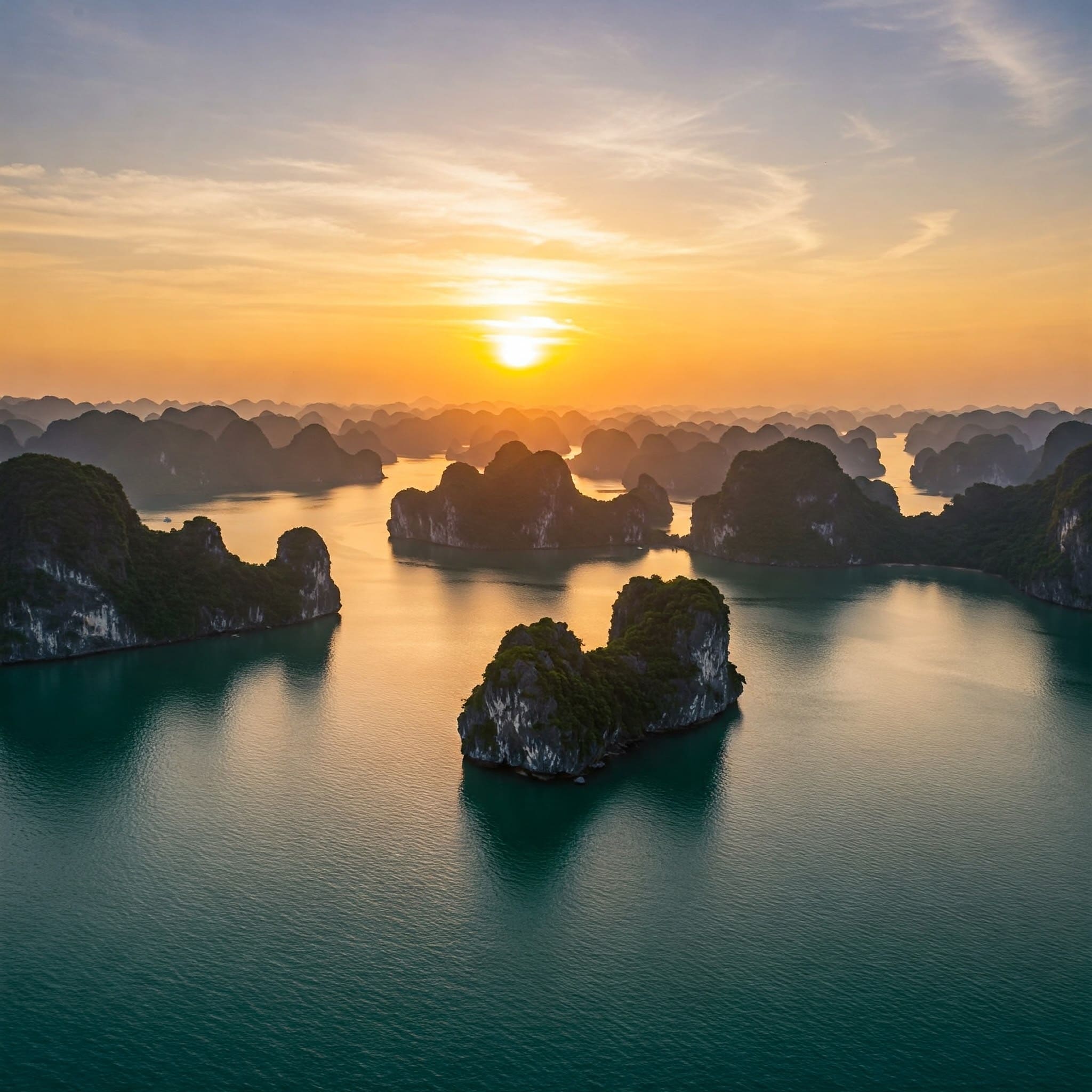 Ha Long Bay wakes up in a golden haze&mdash;ready to explore?
