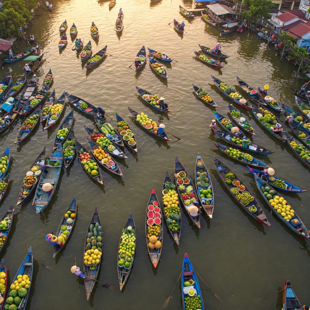 Cai Rang floating market buzzes with life at sunrise, a hallmark of the Mekong Delta&rsquo;s river-centric culture - Itineraries for Mekong Delta