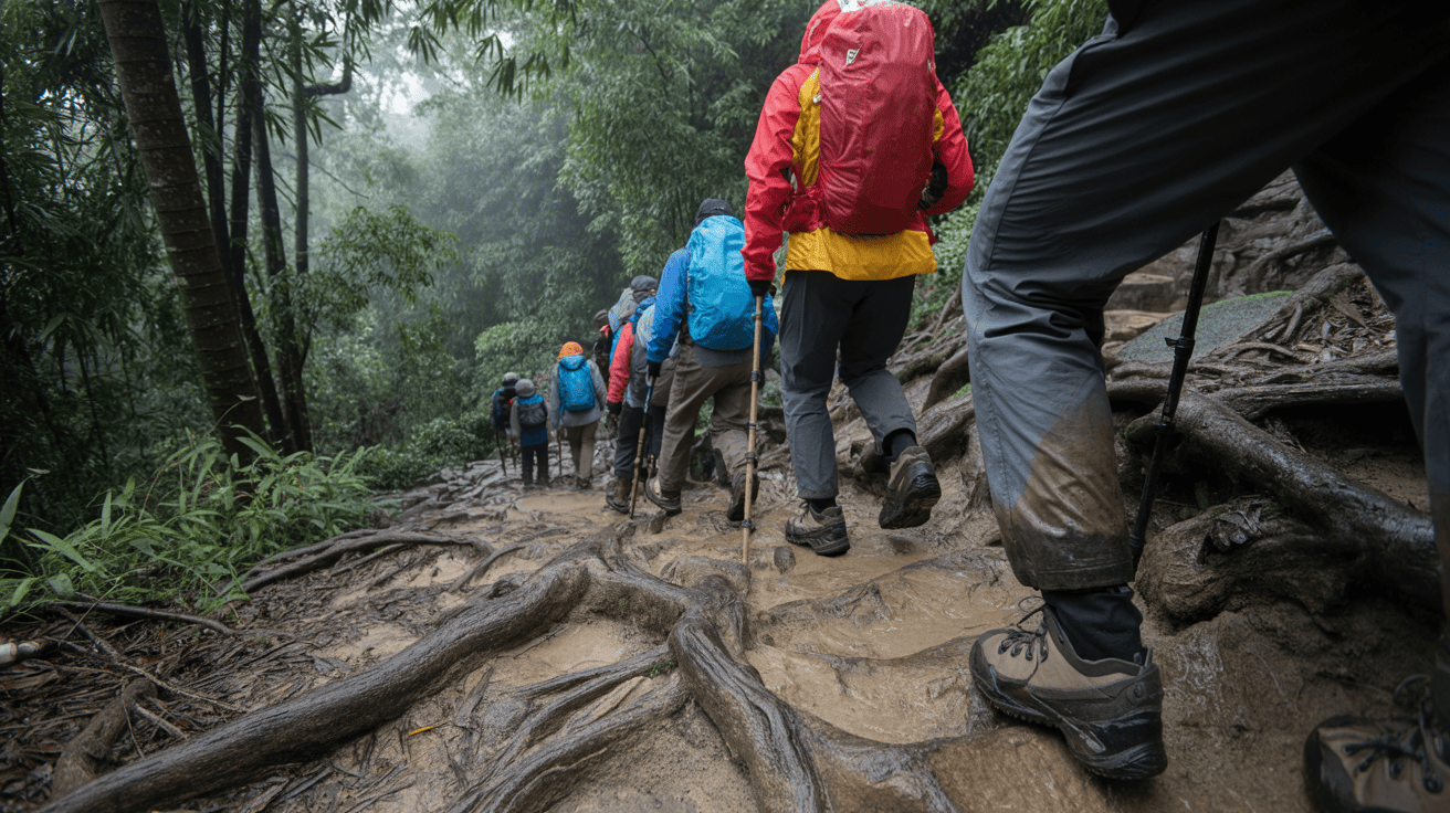 Navigating the challenging, often muddy through dense forests - Fansipan trekking