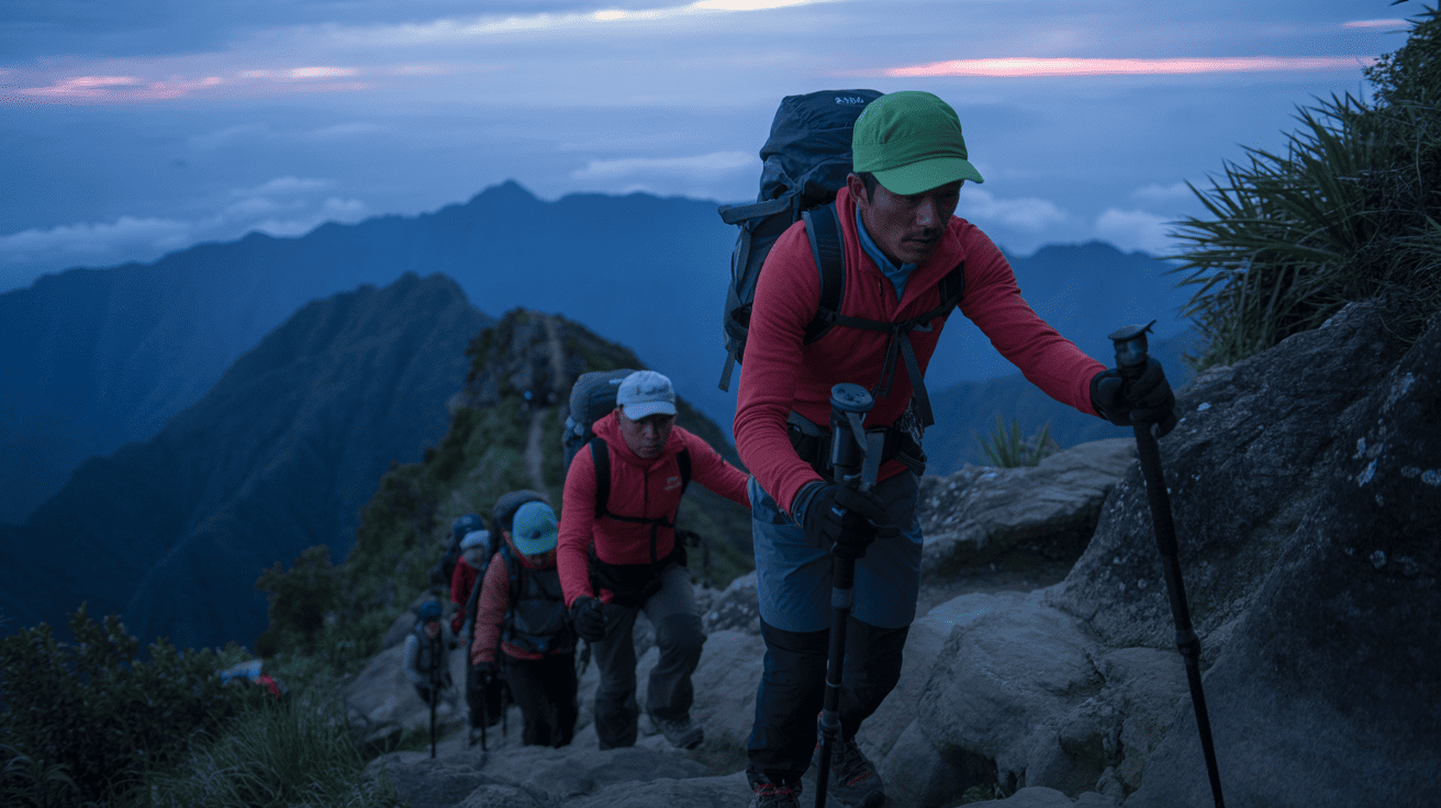 The challenging pre-dawn scramble to the summit, often requiring hand-over-foot climbing during Fansipan Trekking