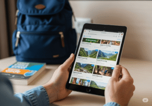 esearching and booking a reputable Dalat canyoning tour online from a hotel room.