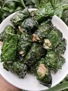 Fresh spring rolls, using a green wrapping leaf instead of rice paper 3