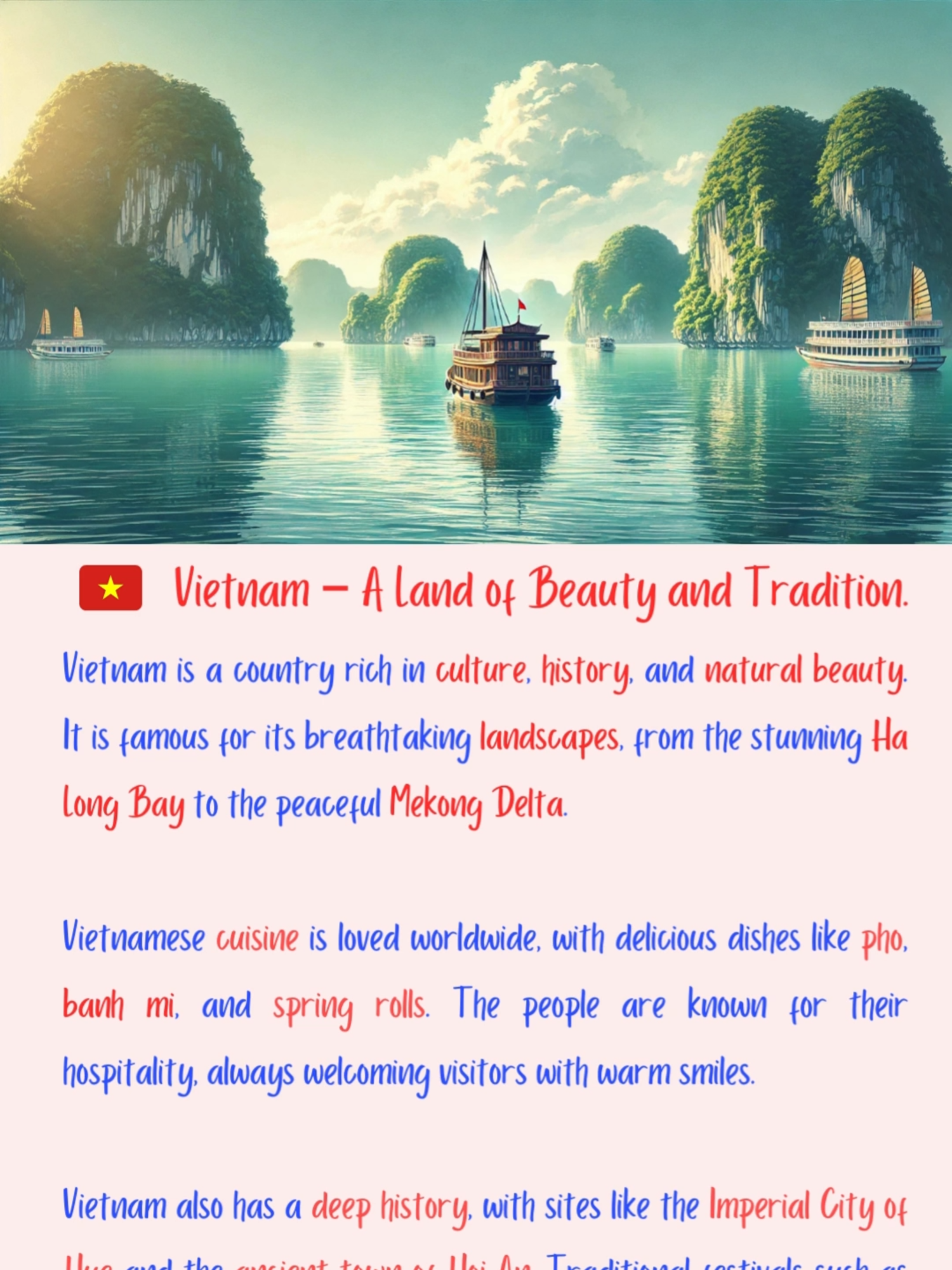 Discover the beauty and traditions of Vietnam! #LearnEnglish #vietnamesefood #Culture #DailyEnglish #vietnam