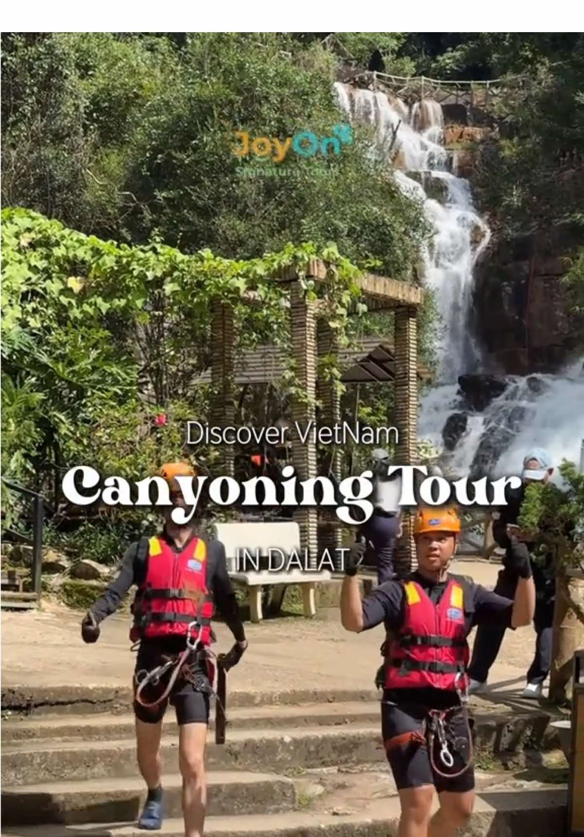Slide through water, stress gone, laugher stays! #joyontours #dalat #joyon #explorevietnam #canyoningtours 