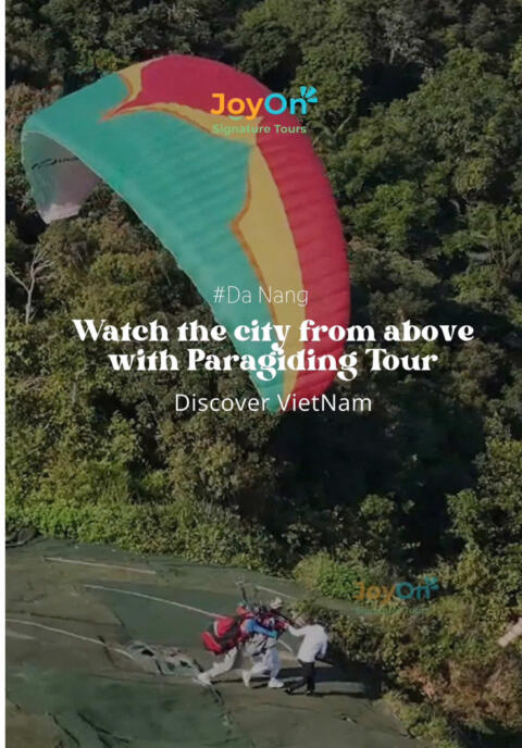 Paragliding over Son Tra isn't just about the thrill &mdash; it's seeing the world from a new perspective: peaceful and magnificent. #joyontours #explorevietnam #vietnamtravel #danang #paragliding 