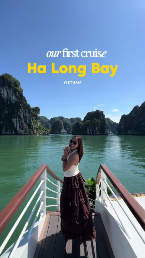 Our first cruise and it&rsquo;s at Ha Long Bay! One of the new 7 natural wonders in the world 🌍 🛳️✨ #travelguide #cruise #halongbay 