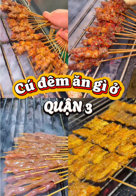 C&uacute; đ&ecirc;m Quận 3 đ&oacute;i bụng hả? 🌙🔥 Gh&eacute; qu&aacute;n m&igrave;nh nha &mdash; mở đến 2 giờ s&aacute;ng, nướng x&egrave;o x&egrave;o, m&ugrave;i thơm k&eacute;o cả con phố 😌 Đồ nướng n&oacute;ng hổi, m&oacute;n ăn Trung Hoa đậm vị, ăn khuya l&agrave; ghiền liền 🍢🥢  Địa chỉ: 96A Rạch B&ugrave;ng Binh, Phường 9, Quận 3 👉 Đ&oacute;i khuya l&agrave; nhớ gh&eacute;, Quận 3 lu&ocirc;n chờ!#ankhuya #saigon #viral #giare #tiktok 