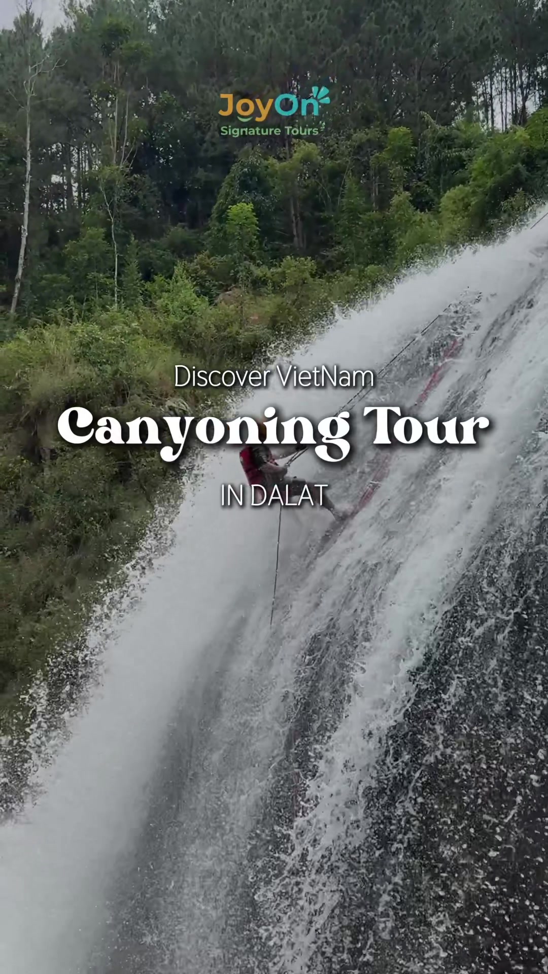 One try, a lifetime memory! Waterfall sliding &ndash; dare to try? #joyontours #explorevietnam #dalat #canyoningtours #vietnamtravel 