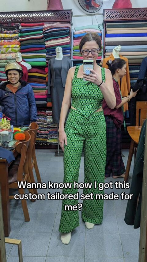 Custom tailoring in Vietnam 🇻🇳 Got this two-piece outfit made in Hanoi and I&rsquo;m still obsessed. From choosing the fabric to fittings and final reveal, the whole custom tailor experience in Vietnam was surprisingly easy, affordable, and so worth it. #VietnamTravel #HanoiVietnam #CustomTailoring #TailorMade #southeastasia 