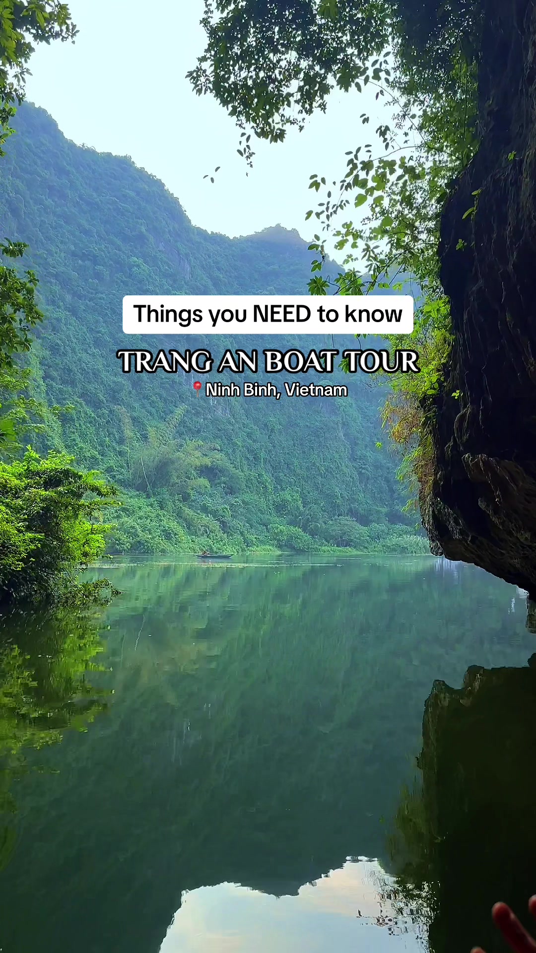 Things you NEED to know about the Trang Boat Tour in Ninh Binh 🇻🇳 ⏰: every day from 7 AM to 4 PM. I recommend starting the tour before the group tours or after lunchtime to avoid large crowds. 🛶: The boat tour will last for 3 hours with stops at 3 temples. 🎟️: 250,000 VND per person. Solo travelers will be grouped with 2-3 others. There are 3 routes into the Trang An Scenic Landscape Complex. Before the boat tour, you will be asked to select which route you would like &mdash; so choose carefully. I was unaware that there were 3 routes to choose from and simply agreed to the choice of the couple I was with. We took the route no. 3 and it did not disappoint. This activity is a must do when you visit in Ninh Binh. I hope this helps! ☺️ #travel #vietnam #ninhbinh #trangan #tranganninhbinh #trangansceniclandscapecomplex #thingstodoinvietnam #traveltiktok #travel2023 #wanderlust #wheretovisit #tourist #traveller 