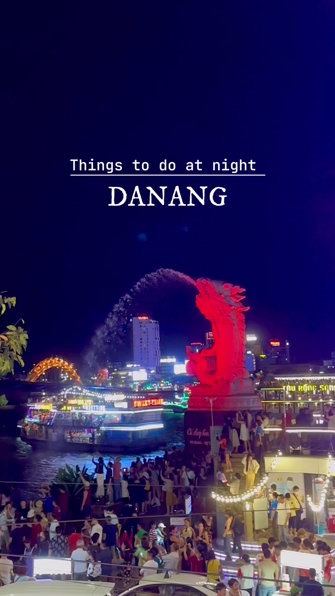 Top Things to Do in Danang at Night! Heading to Danang? Here are 5 must-do activities after dark: 1 ASIA PARK: Explore a fun fantasy park in the heart of the city! Take a ride on the giant wheel for stunning city views. Comment "link Asia park" for the best booking deal! 2 SYMPHONY OF THE RIVER SHOW: The most beautiful show in Vietnam! Catch it every night at 8:30 PM until Sept 3, 2024. Comment "link show" to skip the queue and get your tickets at the best price! 3 LOVE BRIDGE: Walk among glowing red hearts and leave your love behind with a personalized chain. &bull; Free entry, open day and night! 4 RIVER CRUISE: Experience the vibrant Danang skyline from the water! Watch the Dragon Bridge fire and water show on weekends. &bull; Comment "link cruise" for the best booking link! 5 DRAGON BRIDGE NIGHT MARKET: Souvenirs and street food galore! Perfect for a night of shopping and snacking. Which one are you trying first? Save this post and share it with someone heading to Danang soon! #danang #danangcity #danang24 #danangtrip #visitdanang #danangtravel #dulich #dulichvietnam #dulichdanang #thingstodoindanang #asiapark #themepark #nightlife #rivercruise #hanriver #show #spectacular #mesmerizing #nightmarket #streefood #dragonbridge #dragonbridgedanang #amusementpark #sunworld #localmarket #vietnam #vietnamtravel #vietnamfood #lovebridge #traveltip 