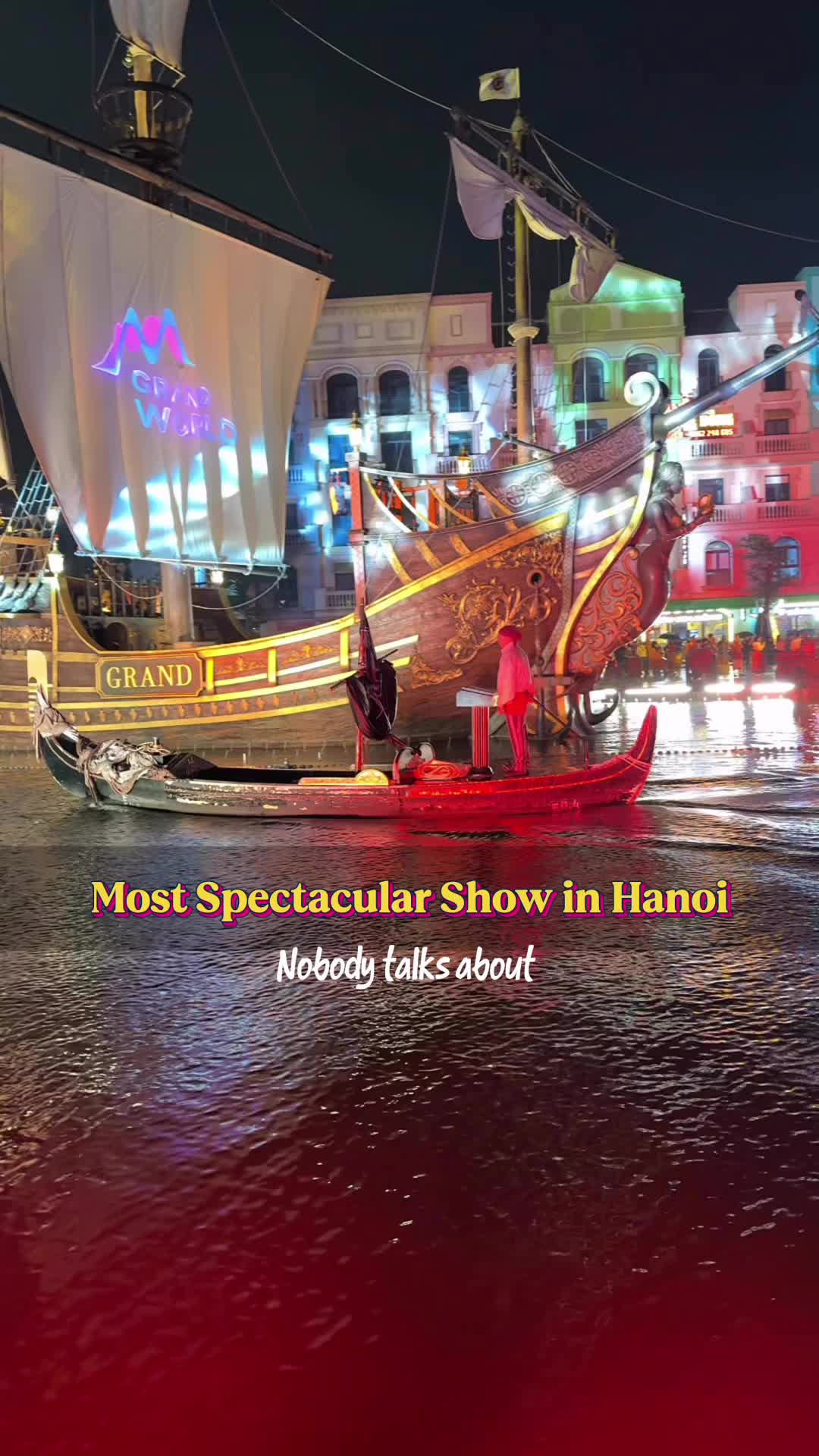 The Most Spectacular Show in Hanoi! 🏴&zwj;☠️ THE GRAND VOYAGE takes place every evening at 8:30 PM at Grand World Hanoi! A performance worthy of a Pirates of the Caribbean episode, it's a feast for the eyes with its sound and light show, water displays, and mesmerizing dance performances. And the best part? It's completely free. So, no excuses-don't miss it! Save this post or share it with someone heading to Vietnam soon. Follow me for more hidden gems in Vietnam and Southeast Asia! No Repost &copy; Hanoi | Show | Vietnam | Traveler | Vietnam Travel Guide | Travel Inspo | Travel Tips | Free #hanoi #hanoinews #hanoivietnam #dulichhanoi #hanoiwander #themepark #grandworld #grandworldhanoi #vietnam #vietnam🇻🇳 #visitvietnam #travelvietnam #vietnamtravel #vietnamtrip #piratesofthecaribbean #johnnydepp #free #venicecanals #explorevietnam #beautifulplaces #italy #venice #vinwonders #vinwondershanoi #vinwondersphuquoc #fairytale #fantasypark #mesmerizing 