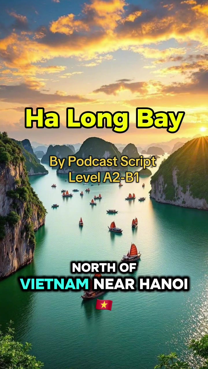 Vịnh Hạ Long l&agrave; một trong những địa điểm xinh đẹp của Việt Nam 🇻🇳  Welcome to Ha Long Bay! #podcastscript #podcasteveryday #listening #learnenglish #travel 