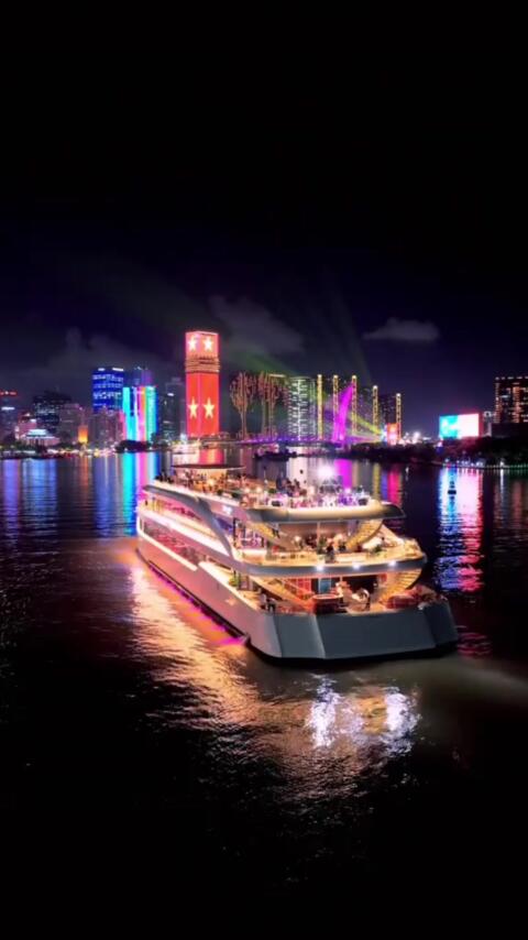 "Living the suite life on the Saigon river. 💎🚢 Where luxury meets the water." "Catching the golden hour on the sundeck before a lavish fine dining experience. 🌅🍽️" "Floating through a sea of neon skyscrapers. 🏙️✨ Saigon hits different tonight." "Good food, elite company, and a world-class night view. 💯🥂 #EliteDinnerCruise"