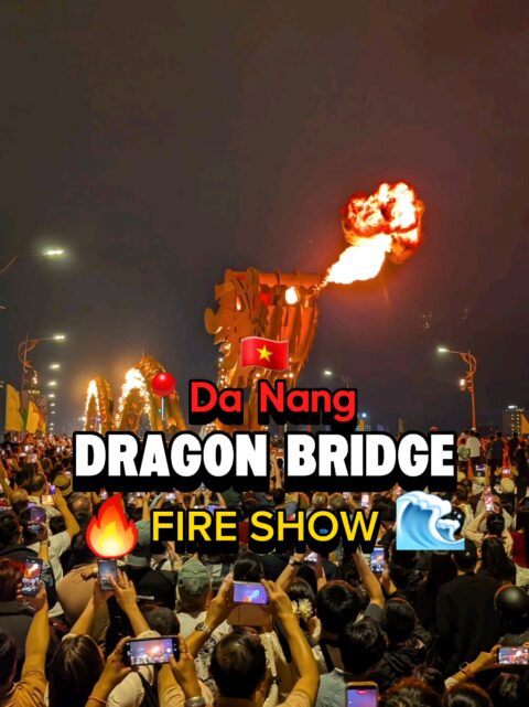 All the info 👇🔥🐉 Da Nang&rsquo;s Dragon Bridge puts on a wild show every weekend. 🐲🌉 🕒 When? Every Friday, Saturday & Sunday at 9 PM! 📍 Best spots to watch: 👉 Tran Hung Dao Street, left or right riverbank (our fave) 👉 From a river boat cruise 👉 Rooftop bars nearby 🍹🐉 👉 Right on the bridge (if you don&rsquo;t mind getting sprayed with some water), closest to the dragon but VERY busy  Note: crowds are huge, so get there 30min early if you want a good spot!  Would you see the show? 🐉🔥 . . . #VietnamTravel #CouplesTravel #TravelVietnam #vietnamtrip #vietnamtips 