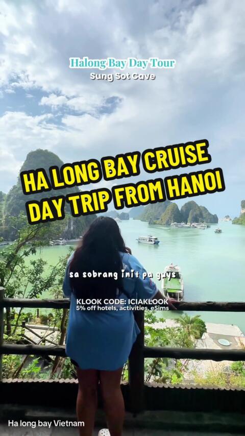 Halong Bay Cruise is an easy day trip from Hanoi 🇻🇳 Explore caves, lagoons, or even chill at the beach while cruising the beautiful Halong Bay all in one tour ✨ Booked the REINA DAY CRUISE: HA LONG BAY on Klook Use code ICIAKLOOK to get 5% off 👍 Solo traveller approved  #halongbay #hanoi #vietnamtravel 