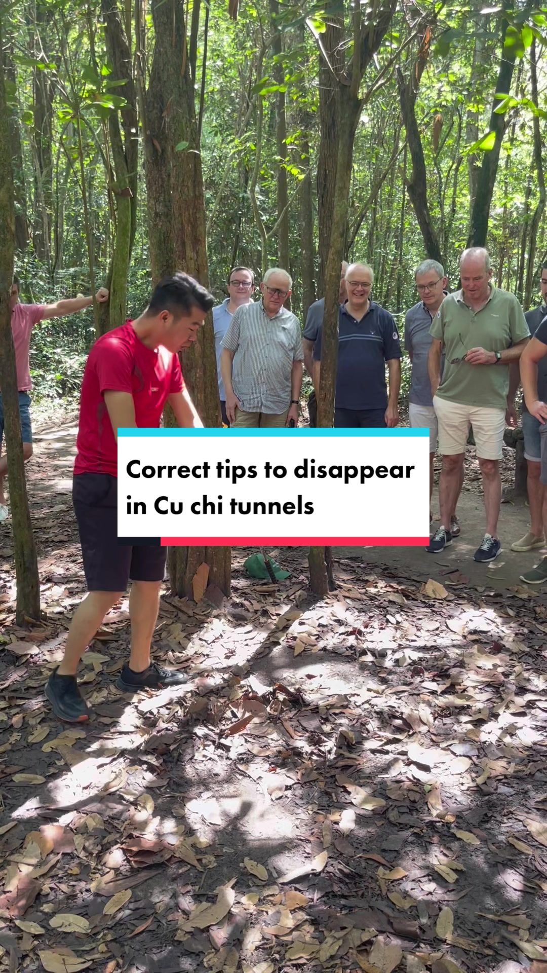 How to disppear into Cuchi tunnels secret entrance perfectly #cuchitunnels #secretentrance #tourguide #vietnamwar #tourguideskills #mrluantourguide #english4tourguide #travel #fyp 