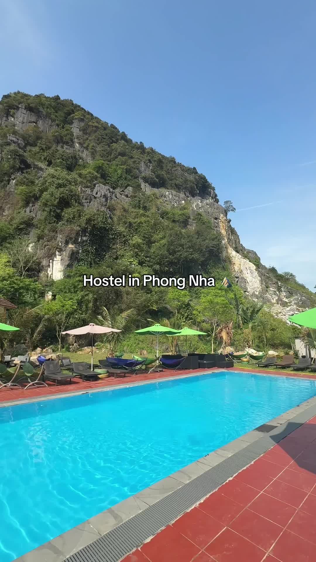 This hostel is very good and there is an amazing view from the pool 🥰 #vietnam #hostel #phongnha 