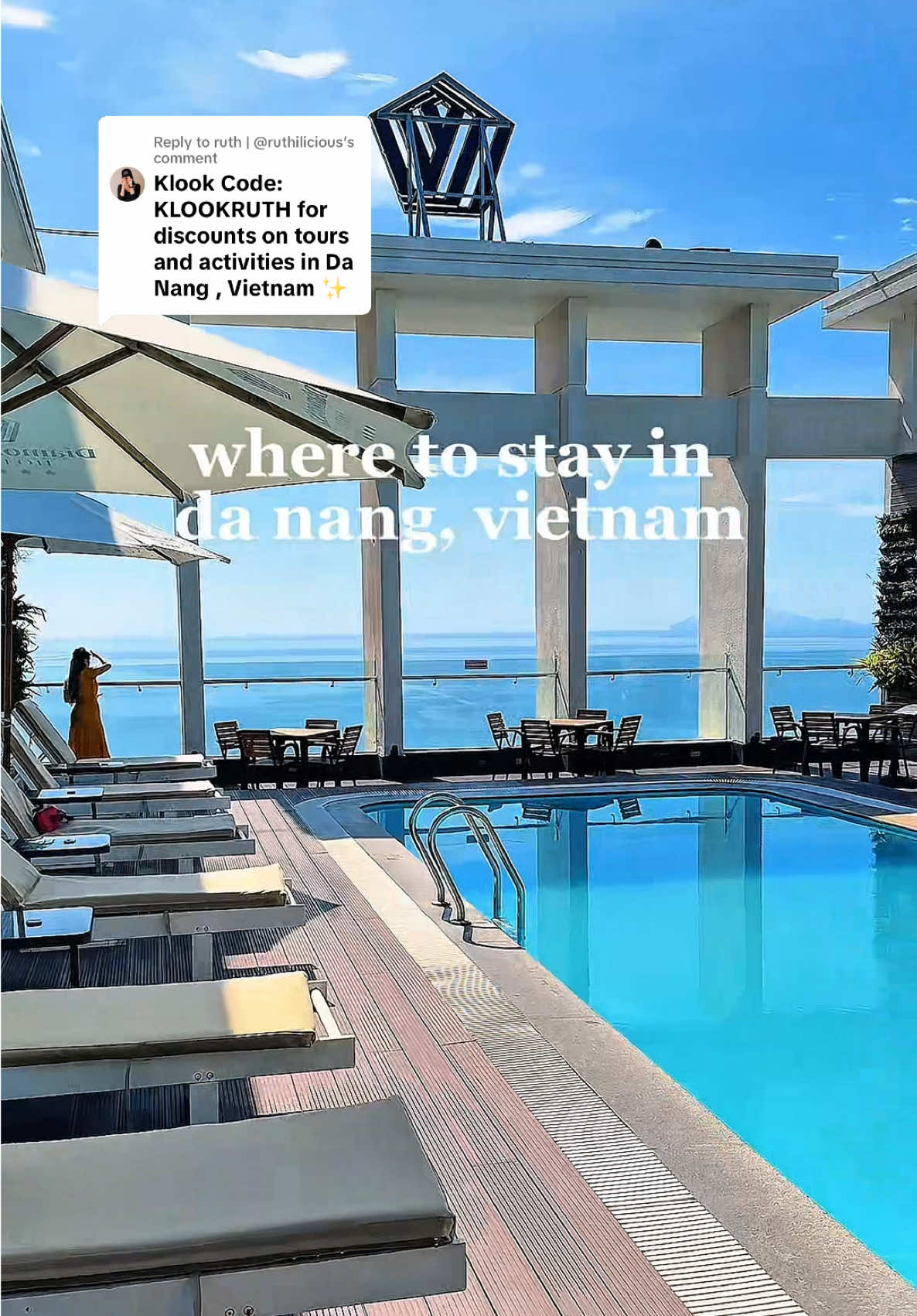 Replying to @ruth | @ruthilicious Where to Stay in Da Nang, Vietnam - this hotel is just walking distance to the My Khe Beach, has a convenience store nearby, and our room came with free breakfast 🍽️  Book Diamond Sea Hotel via the @Klook app and use my code 𝐊𝐋𝐎𝐎𝐊𝐑𝐔𝐓𝐇 for discount 🎉 #danang #vietnam #travel #hotel 