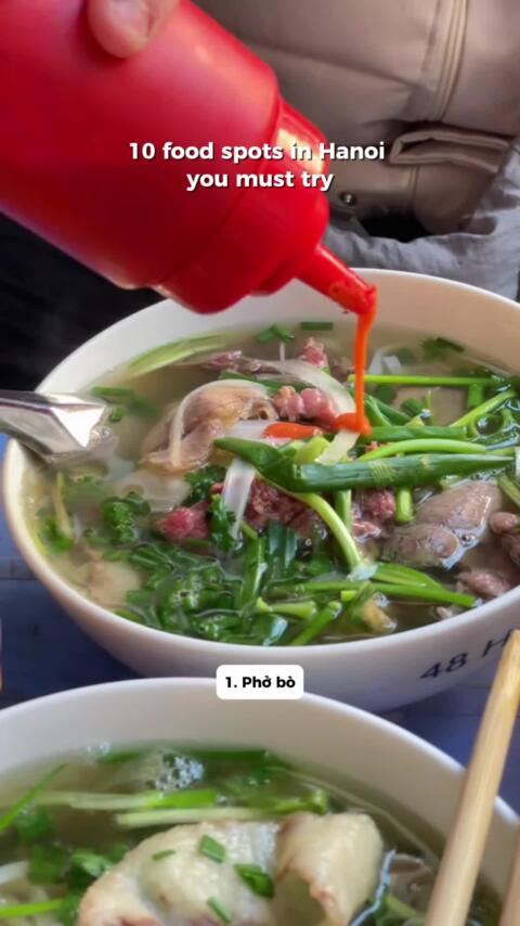 10 must-try food spots in Hanoi 🍴🇻🇳 From street eats to classic dishes, Hanoi is a foodie paradise: 🍜 Pho Lam, Hang Vai - Hanoi-style beef pho that warms your soul. 🥟 Nem Chua Ran Tam Thuong - crispy fried fermented pork rolls, a street food favorite. 🍅 Bun Rieu Huong Beo, Hang Cot - crab tomato noodle soup with perfectly balanced flavors. 🥖 Banh Cuon Thanh Van, Hang Ga - steamed rice rolls filled with pork and mushrooms, a local classic. 🐟 Cha Ca Lang Thang Long, Duong Thanh &ndash; famous grilled fish with dill and turmeric, a Hanoi icon. 🍚 Xoi Ba Thu, Tho Nhuom - sticky rice with sweet or savory toppings, comfort in every bite. 🌿 Pho Cuon Chinh Thang - fresh rice noodle rolls with herbs and meat. 🍜 Bun Cha 6 Ngo Tram - smoky grilled pork with vermicelli, just like locals love it. 🦆 Ngan Chay Toi, Hang Luoc - crispy, flavorful, and unforgettable. 🍧 Che 4 Mua, Hang Can - sweet Vietnamese dessert to finish your meal perfectly. Which one would you try first? 😋 #hanoifood  #vietnameats  #streetfoodhanoi #vietnamcuisine  #vietnamtravel 